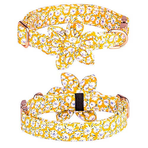 Hundehalsband, Hunde-Blumenhalsband, verstellbare Baumwolle, Welpenhalsbänder, Mädchen, Blumenmuster, Halsdekoration für kleine mittelgroße Hunde (M, Gelb) von Dreamls