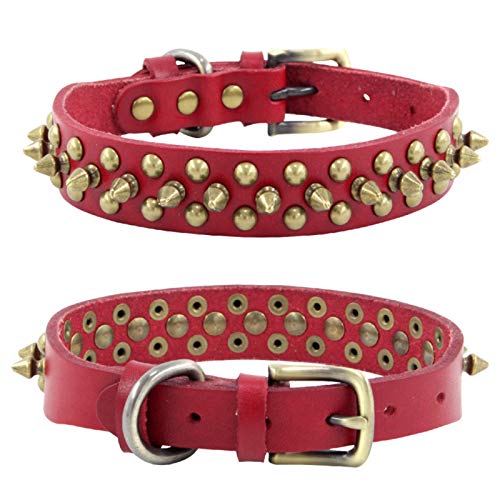 Hundehalsband, verstellbar, Leder, Nieten, weich, langlebig, für kleine und mittelgroße Hunde (XL: Rot) von Dreamls