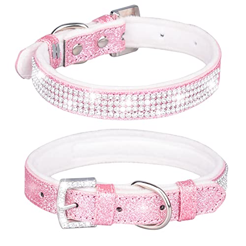 Hundehalsband mit Strasssteinen, glitzernd, Diamant, Haustierhalsband, Hund Zubehör, weich, gepolstert, für Welpen, kleine und mittelgroße Hunde (XS: Rosa) von Dreamls