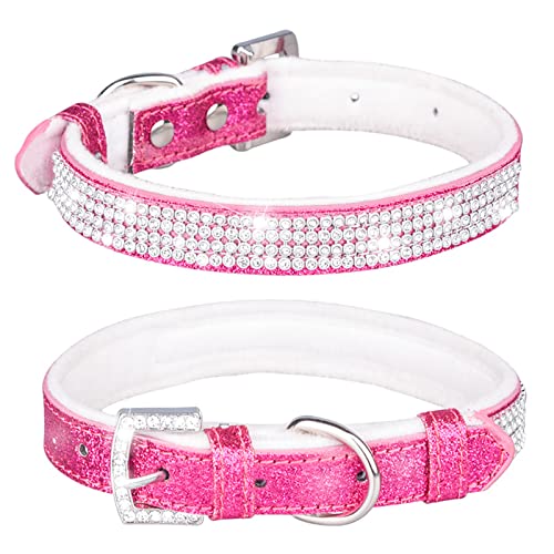 Hundehalsband mit Strasssteinen, glitzernd, Diamant, Haustierhalsband, weich, gepolstert, für Welpen, kleine und mittelgroße Hunde (XS: Rosarot) von Dreamls