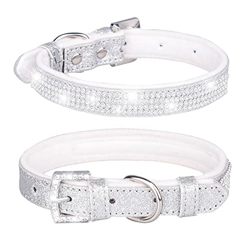 Hundehalsband mit Strasssteinen, glitzernd, Diamant, Haustierhalsband, weich, gepolstert, für Welpen, kleine und mittelgroße Hunde (XS: Silber) von Dreamls