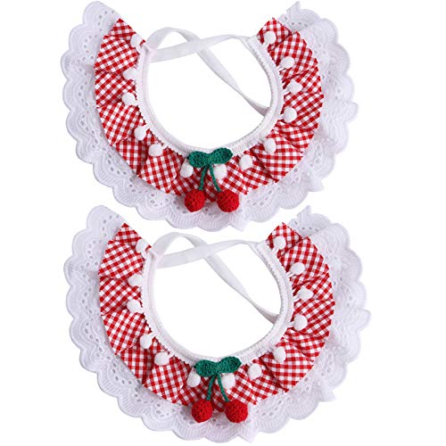 Hundehalstuch, 2 Stück Plaid Lätzchen Schal für Hunde, Prinzessin Katze Kostüm Mode Spitze Halskette Hundehalsband Katze Bandana für Katzen Hunde (S:Rot) von Dreamls