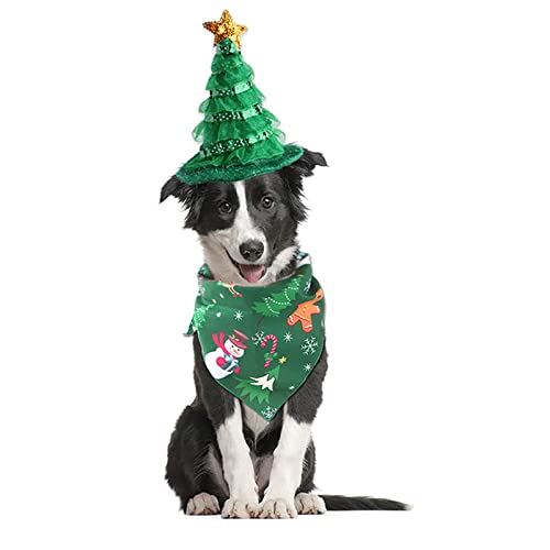 Hundehut und Bandana Set Weihnachten Dreieck Latzschal Verstellbare Hundehüte Party Kostüm für Katze Kätzchen Welpe Kleiner Hund (Schneemann) von Dreamls