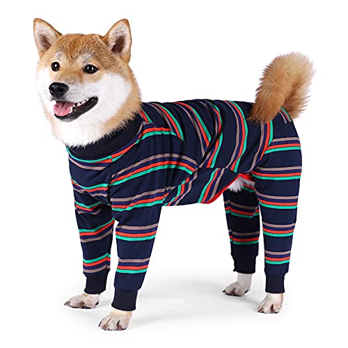 Hundekleidung, Hunde-Pyjama, elastische Baumwolle, Hunde-Einteiler, Overall, Anti-Lecken, vierbeinig, Erholungsshirt für mittelgroße große Hunde (2XL-Marineblau) von Dreamls