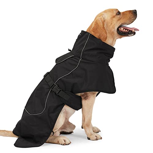 Hundemantel Winddicht Winter Warme Jacke mit Gepolstertem Fleecefutter Verstellbar Reflektierendes Kostüm für mittelgroße große Hunde (L-Schwarz) von Dreamls