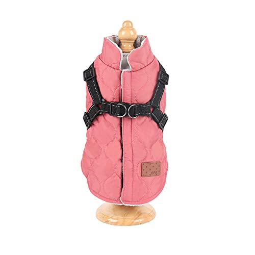 Hundemantel mit Geschirr Winter Hund Baumwolle Jacke Winddicht Reflektierende Welpen Kleidung Warm Outfit Geschirr für Kleine Mittlere Hunde (L-Rose Red) von Dreamls