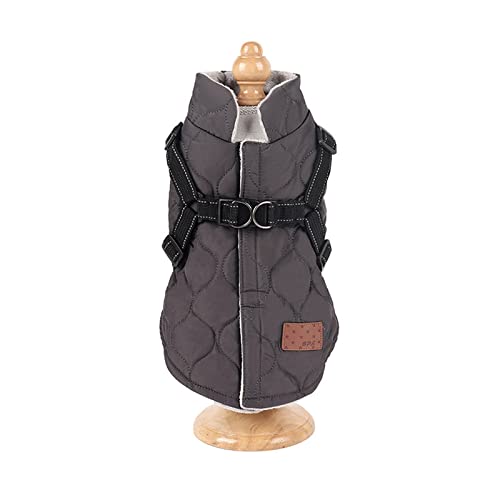 Hundemantel mit Geschirr Winter Hund Baumwolle Jacke Winddicht Reflektierende Welpen Kleidung Warm Outfit Geschirr für Kleine Mittlere Hunde (XL-Grau) von Dreamls