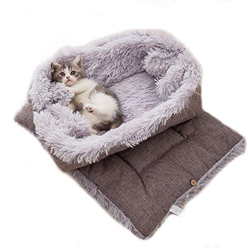 Katzenbett Matte, 2-in-1 Weiches Haustier Nest, Bequeme Hundedecke Kissen Bett Katze Schlafnest Warme Haustier Nest Matte für Katzen Welpen Kleine Hunde (L) von Dreamls