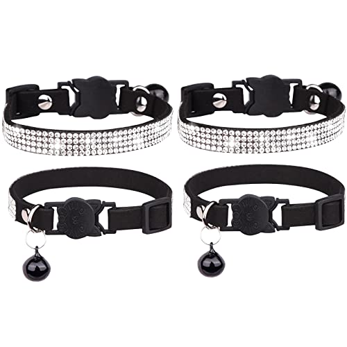 Katzenhalsband, 2 Stück Katzen-Strass-Halsband mit Glöckchen, Sicherheitsschnalle, verstellbare Bling-Katzenhalsband, Kätzchen-Halskette für Katzen, Kätzchen, Welpen (S, Schwarz) von Dreamls