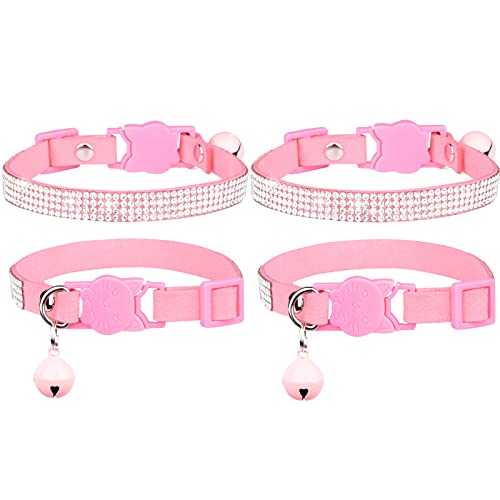 Katzenhalsband, 2 Stück Katzen-Strass-Halsband mit Glöckchen, Sicherheitsschnalle, verstellbare Bling-Katzenhalsband, Kätzchen-Halskette für Katzen, Kätzchen, Welpen (XS, Rosa) von Dreamls