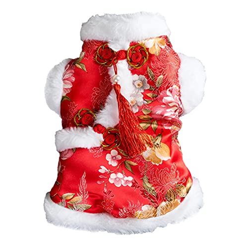 Katzenkleidung, chinesisches Neujahrs-Hunde-Cheongsam-Kleidung, warmer Winter-Welpenmantel, Katzen-Tang-Anzug, Weihnachtskostüm für kleine mittelgroße Hunde (XL: Rot) von Dreamls