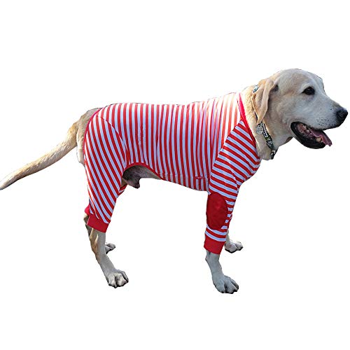 Pet Clothes, Large Dogs Pyjama with Zipper Striped Dogs Four-Legged Jumpsuit Soft Cotton Coat Costume for Medium Dogs (9#-Orange) von Dreamls