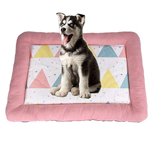 Pet Mat, Dog Cooling Mats Washable Dog Sleeping Pads Ice Silk Kennel Cool Dog Beds Cat Nest for Dogs Cats (M:Pink) von Dreamls