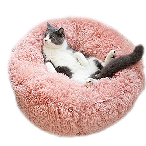 Rundes Nest, Katze Winter Schlafbett Warm Plüsch Indoor Nest Waschbar Hundehütte für Katzen Welpen Kleine Mittlere Hunde (Durchmesser 50 cm, Rosa) von Dreamls