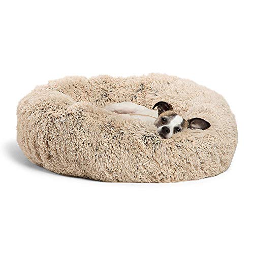 Rundes Nest, Katze Winter Schlafbett Warm Plüsch Indoor Nest Waschbar Hundehütte für Katzen Welpen Kleine Mittlere Hunde (Durchmesser 60 cm, Beige) von Dreamls