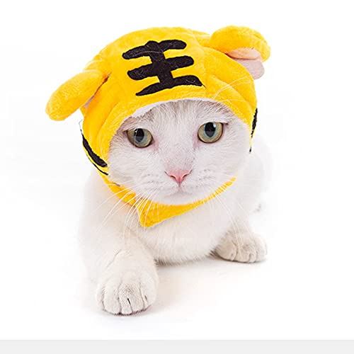 Süße Haustier Katze Kopfbedeckung Cartoon Hundehut Party Cosplay Kostüm Frosch Tiger Stirnband Katze Kopfdekoration für Katzen Welpen kleine Hunde (L, Tiger) von Dreamls