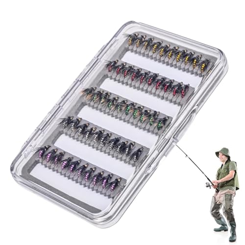 Dreuhuing Fly Fishing Lures, Fly Fishing Bait - 50x Salzwasserfischerei Köder mit Lagerhülle,Fly Hook für Forellenbass, Zubehör für Freizeitaktivitäten von Dreuhuing