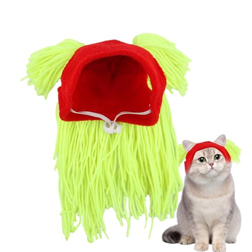 Dreuhuing Haustier-Strickmütze, Katzenkostüm-Mütze,Handgefertigte Katzenkopfbedeckung - Lustiges Katzenkostüm, Katzen-Outfits für Hundewelpen für Halloween, Katzengeburtstag, Katzen-Cosplay von Dreuhuing