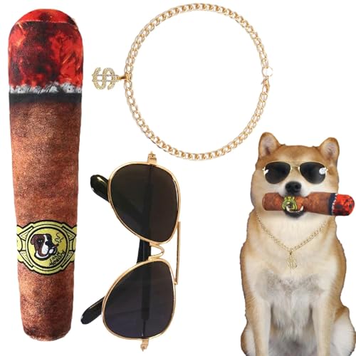 Dreuhuing Hip-Hop-Kostüm für Katzen,Hip-Hop-Kostüm für Hunde | Kettenhalsband und Sonnenbrille Hund | Hundekatze-Kettenhalsband-Sonnenbrille, Kostüm-Cosplay-Zubehör für Haustiere von Dreuhuing