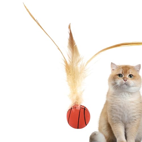 Dreuhuing Katze Bouncy Ball mit Feder, Federkugel Bounce Cat Toy | Interaktiver Katzenspielzeugball | Interaktive Katzenkauen -Lieferungen für Langeweile Hilfsgüter Haustier Jagd Sportgeräte von Dreuhuing