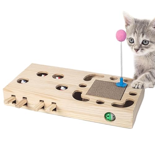 Dreuhuing Katzenanreicherung Spielzeug, Kätzchen Teaser Box, Interaktives Katzentrainingsspielzeug, Katze Punch Spiel mit Kratzpad, Maulwurfjagdspiel, Teaser Zauberstab für Langeweile Linderung von Dreuhuing