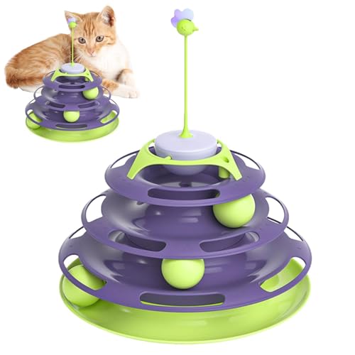 Dreuhuing Katzenballturm-Spielzeug – interaktiver vierlagiger Drehteller mit Katzen-Teaser – gelangweilte Kätzchen, lustiges Puzzle, Kätzchen, geistige körperliche Übung für drinnen und draußen von Dreuhuing