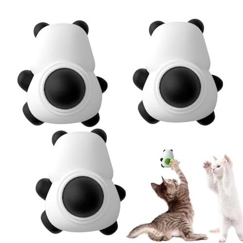 Dreuhuing Katzenminze-Kauball,Wand-Katzenminze-Ball, Healthy Kitten 3 Stück Kauball essbar, Drehbares Panda-förmiges Katzenminze-Snack-Rollerball-Kätzchen-Kauspielzeug zum Reinigen der Zähne von Dreuhuing