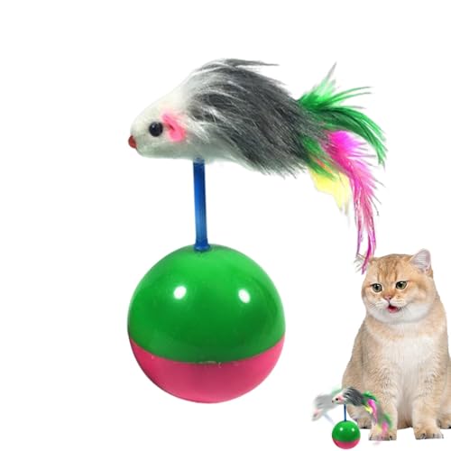 Dreuhuing Katzenspielzeug-Ball, interaktiver Ball für Kätzchen, Mäuse, tragbares Katzenspielzeug, bunte Feder, interaktives Katzenstab-Spielzeug mit Sound für Kätzchen-Training von Dreuhuing