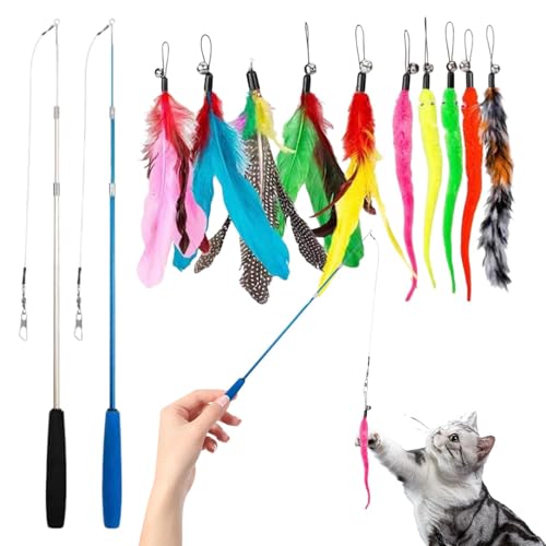 Dreuhuing Pet Cat Teaser Toys, Raupe und Feder Ersatz Kopf Spielzeug Zauberstab Interaktives Katzenspielzeug, Raupe & Federköpfe Katzenfänger Teaser Stick, Angelrute Spielzeug für Indoor Katzen von Dreuhuing