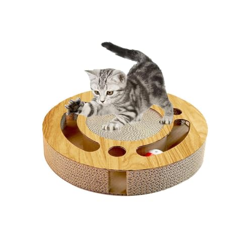 Dreuhuing Runder Katzenkratzer mit Ball | Wellpapier Katzenkratzbrett - Haustierkrallenschleifpad Wellpapier Kratzbrett für Kätzchen von Dreuhuing