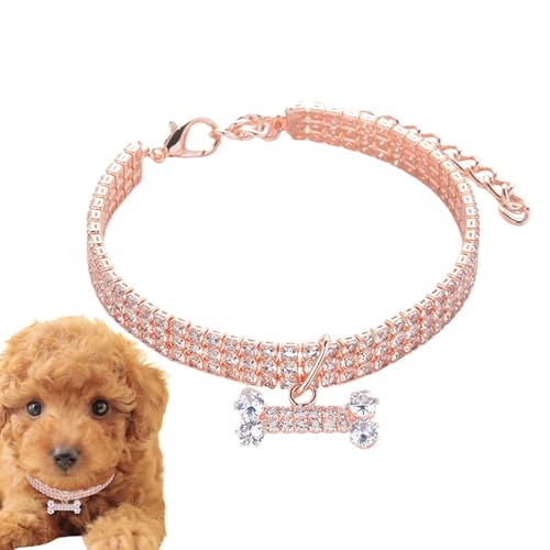 Dreuhuing Strass-Hundehalsband, Knochenanhänger, Strasssteine, Haustier-Halskette, verstellbar, 3 Reihen, Strass-Halsband für Haustiere, Strassknochen-Schmuck, Party, Hochzeitszubehör von Dreuhuing