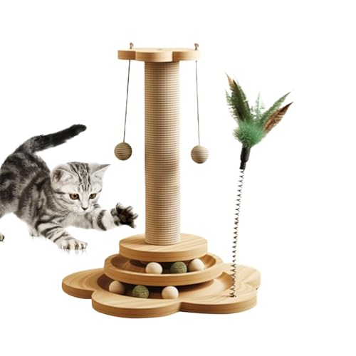 Katzenkratzbaum für Indoor Katzen, Kätzchen Kratzbaum, Hoch Katzenkratzbaum mit Interaktivem Track Ball Spielzeug, Katzenkratzbrett mit Sisal Kratzstange, Feder & Hängender Spielzeugball von Dreuhuing