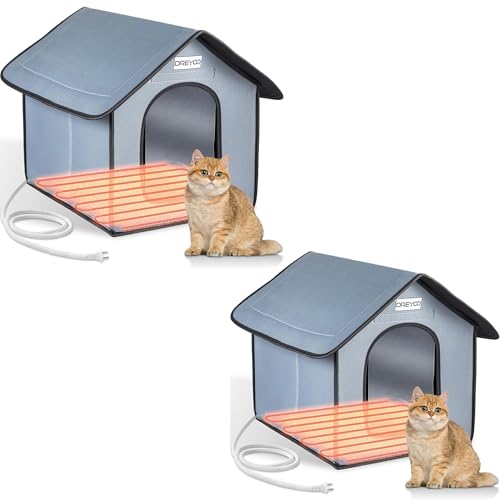 Dreyoo 2 Pack Beheiztes Katzenhaus Übergröße 18 x 20 x 16 Zoll, wetterfester Outdoor Katzenhaus mit Heizkissenmatte, warmes Katzenhaus mit 2 Türen für den Winter von Dreyoo