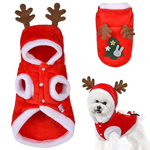 Hundekostüme Weihnachten Elchkostüm für Hunde und Katzen Pet Hoodies warme Hundemantel für Winter Frühling Weihnachten Hundebekleidung Rot, L von DriSubt