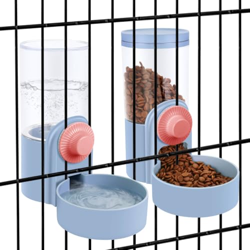 Pet Feeder Waterer Hanging Dog Cat Food Water Dispenser, Automatic Gravity Feeder Waterer Set for Cage Pets, Travel Food Water Bowl Rabbit Feeder for Frettchen Small and Medium Animals (Blue) von DricRoda