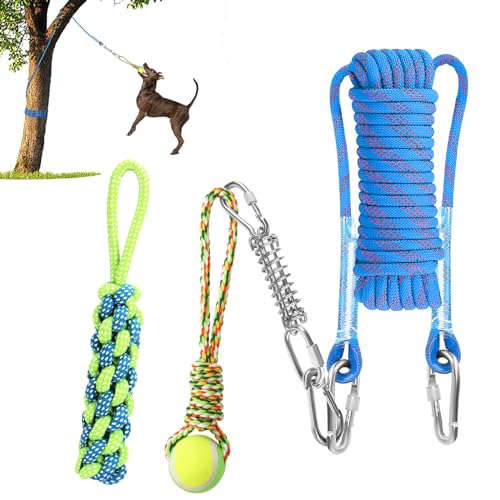 Tree Tugger Hundespielzeug, einziehbares Bungee-Zerrspielzeug, Tether Tug Outdoor Hundespielzeug, interaktives Tether Tug of War Spielzeug mit 10 m Seil, Federstangen-Set, 2 Kauseil-Spielzeuge für von DricRoda