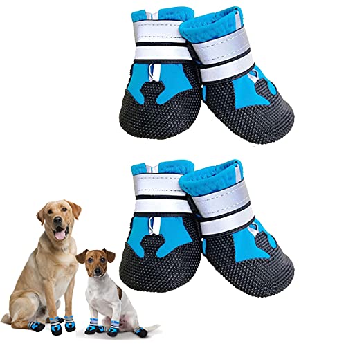 Dricar Hundeschuhe Pfotenschutz Outdoor, 4 Stück Hundeschuhe Wasserdicht, Hunde Schuhe Anti Rutsch mit reflektierendem Riemen, Hundeschuhe Winter für Hunde in den Größen Klein Mittel und Groß von Dricar