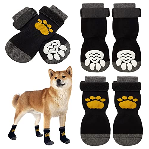 Dricar Hundesocken, Indoor Anti-Rutsch Socken für Hunde und Katzen 6 stück Pfotenschutz für Hunde und Katzen mit Wasserdichter Gummiunterseite und Verstellbaren Trägern (L) von Dricar