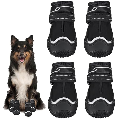 Dricar Hundeschuhe, 4 Stück rutschfeste Hundeschuhe Pfotenschutz für Outdoor, Hundestiefel bei Verletzung mit Verstellbarem Reflektierendem Klettverschluss für Kleine, Mittlere und Große Hunde (3#) von Dricar