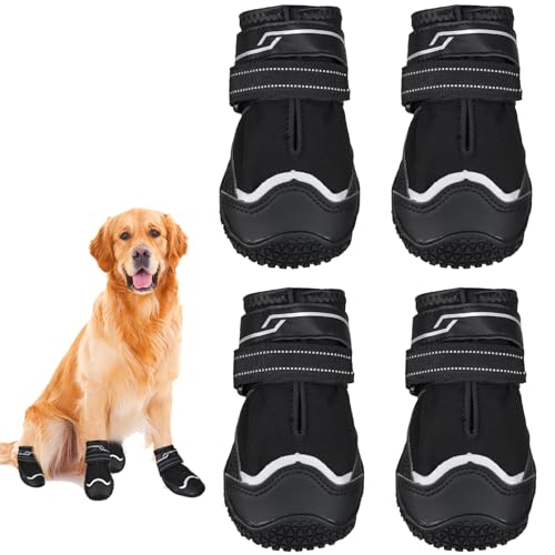 Dricar Hundeschuhe, 4 Stück rutschfeste Hundeschuhe Pfotenschutz für Outdoor, Hundestiefel bei Verletzung mit Verstellbarem Reflektierendem Klettverschluss für Kleine, Mittlere und Große Hunde (5#) von Dricar