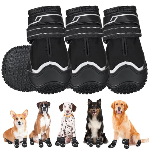 Dricar Hundeschuhe, 4 Stück rutschfeste Hundeschuhe Pfotenschutz für Outdoor, Hundestiefel bei Verletzung mit Verstellbarem Reflektierendem Klettverschluss für Kleine, Mittlere und Große Hunde (7#) von Dricar