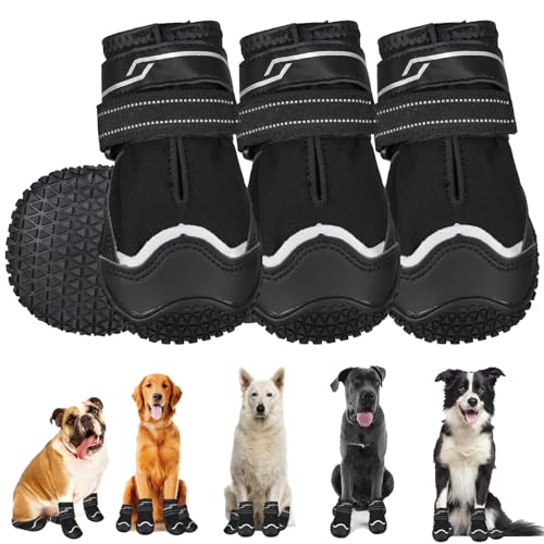 Dricar Hundeschuhe, 4 Stück rutschfeste Hundeschuhe Pfotenschutz für Outdoor, Hundestiefel bei Verletzung mit Verstellbarem Reflektierendem Klettverschluss für Kleine, Mittlere und Große Hunde (8#) von Dricar