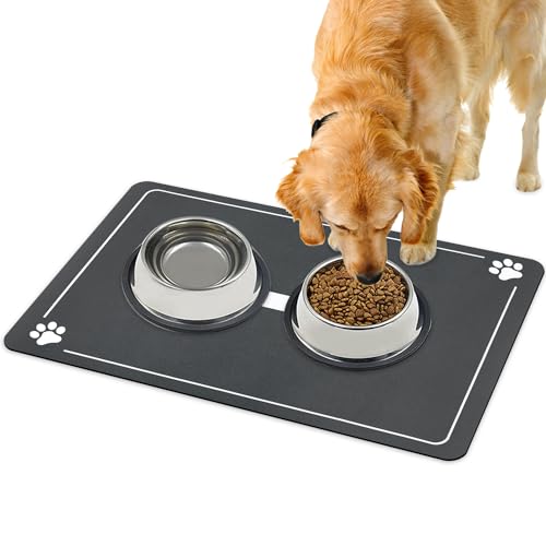 Dricar Napfunterlage für Hund Katzen, Neues-Upgrade Futtermatte Hunde mit Hundepfotenabdruck, wasserdichte rutschfeste Kieselgur Hundenapf Futternapf, 40 x 60cm (Stil 3) von Dricar