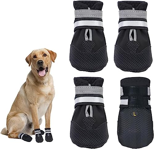 Dricar Hundestiefel, 4 Stück Schuhe für Hunde, rutschfest, Schutzstiefel für Hunde, wasserdicht, für kleine, mittelgroße und große Hunde (XL, Schwarz) von Dricar