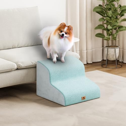 Hundetreppe für kleine Hunde, 2 Stufen 30cm Hoch Haustiertreppe, Waschbar rutschfest, Katzentreppe für Alte Katzen Für Bett, Sofa, Couch Blau von Dripex