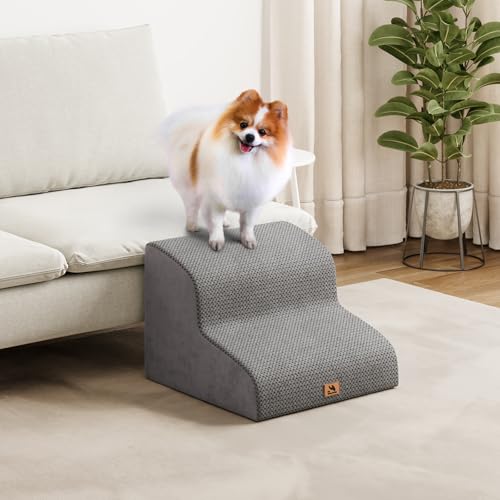 Hundetreppe für kleine Hunde, 2 Stufen 30cm Hoch Haustiertreppe, Waschbar rutschfest, Katzentreppe für Alte Katzen Für Bett, Sofa, Couch Grau von Dripex