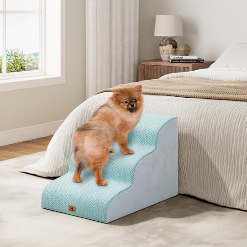 Hundetreppe für kleine Hunde, 3 Stufen 40cm Hoch Haustiertreppe, Waschbar rutschfest, Katzentreppe für Alte Katzen Für Bett, Sofa, Couch Blau von Dripex