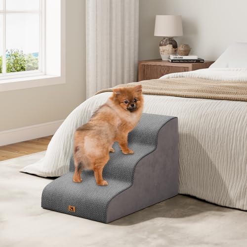 Hundetreppe für kleine Hunde, 3 Stufen 40cm Hoch Haustiertreppe, Waschbar rutschfest, Katzentreppe für Alte Katzen Für Bett, Sofa, Couch Grau von Dripex