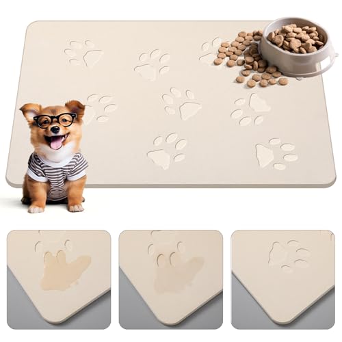 Drydiet Pet Gift Stone Pet Feeding Mat Diatomeous Earth Absorbent Non Slip Cat Dog Mat for Food and Water Quick Drying Easy to Clean Dog Placemat for Bowl Dish (Beige, 40,6 x 61 cm) von Drydiet