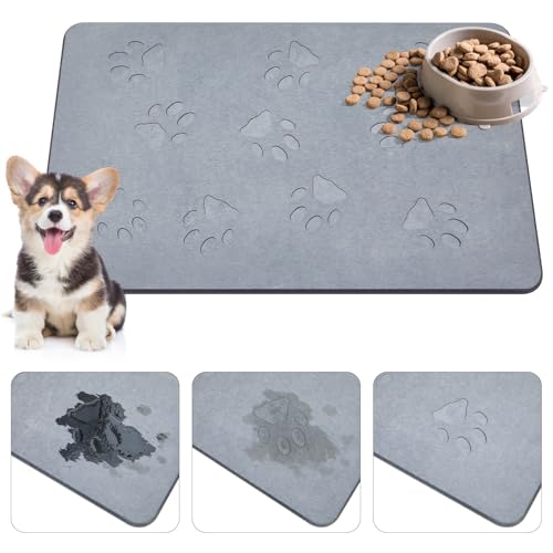 Drydiet Pet Gift Stone Pet Feeding Mat Diatomeous Earth Absorbent Non Slip Cat Dog Mat for Food and Water Quick Drying Easy to Clean Dog Placemat for Bowl Dish (Dark Grey, 16 x 12 Inch) von Drydiet